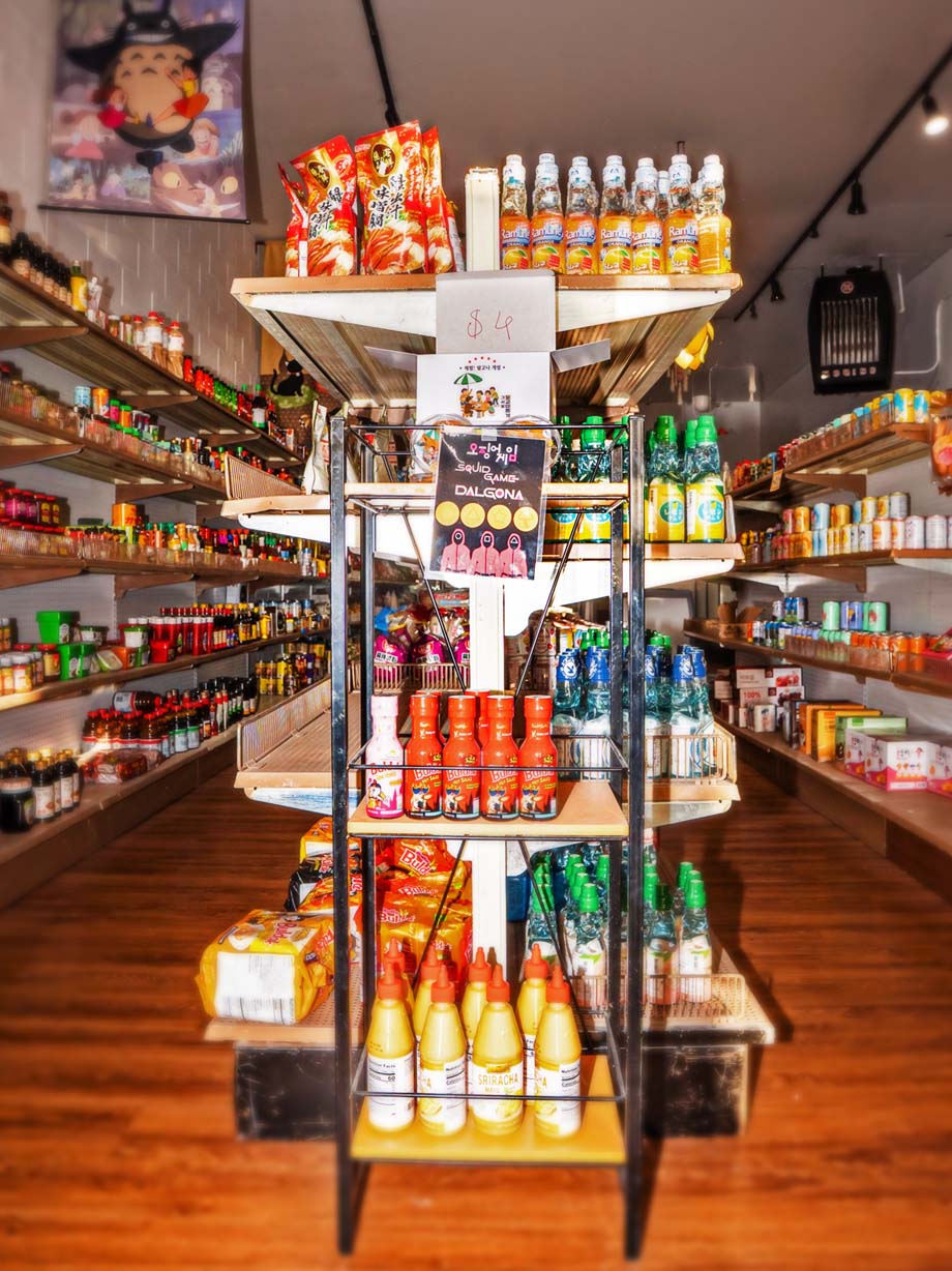 Inside Hayato — shelves stocked with Asian snacks from multiple countries